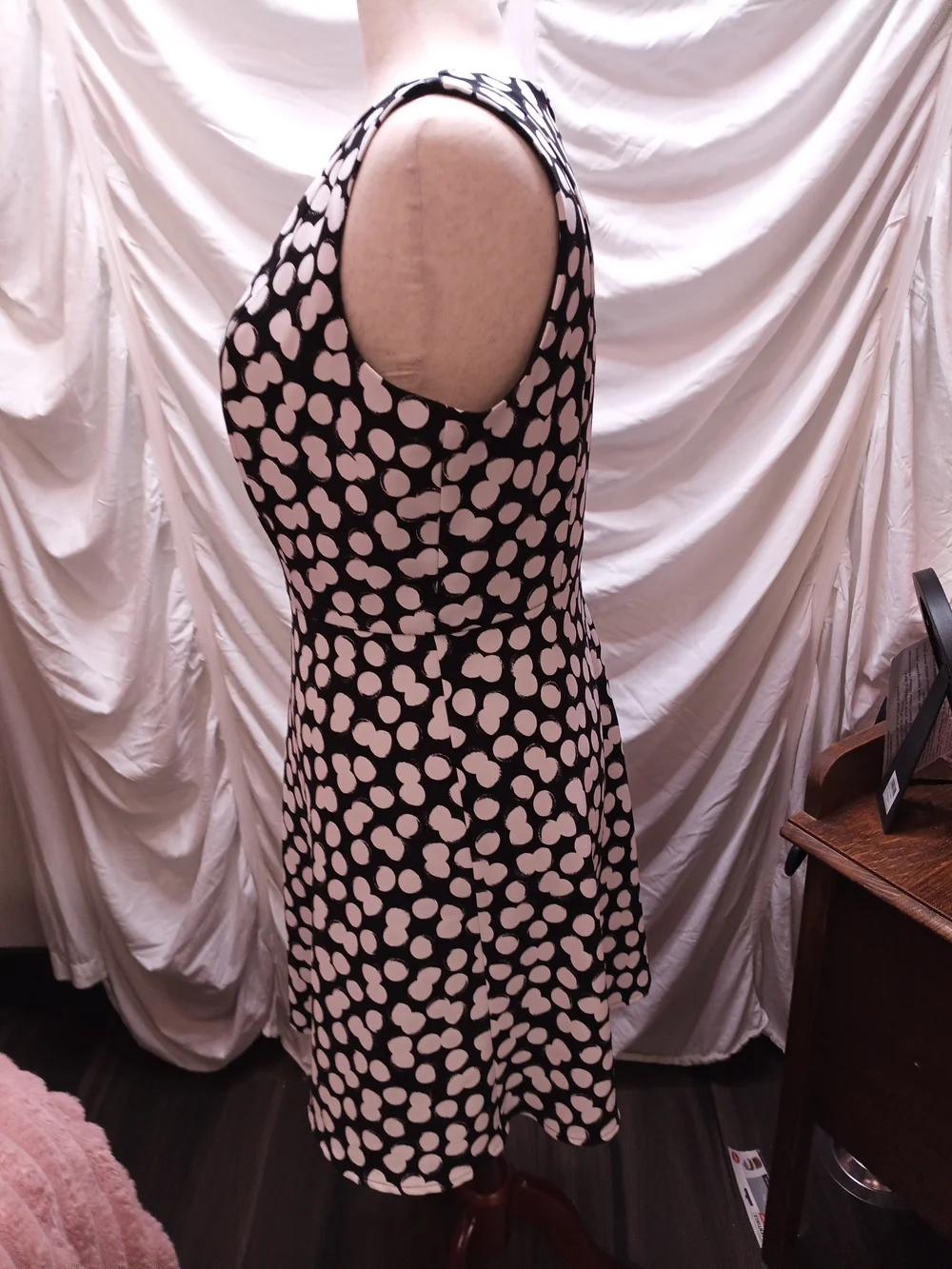AB Studio Black Dress with Cream Spot Print - Picture 3 of 6